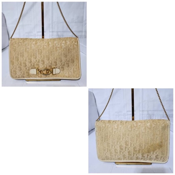 Authentic Christian Dior Vintage Trotter Canvas Chain Shoulder Bag Beige/Cream - Picture 7 of 14